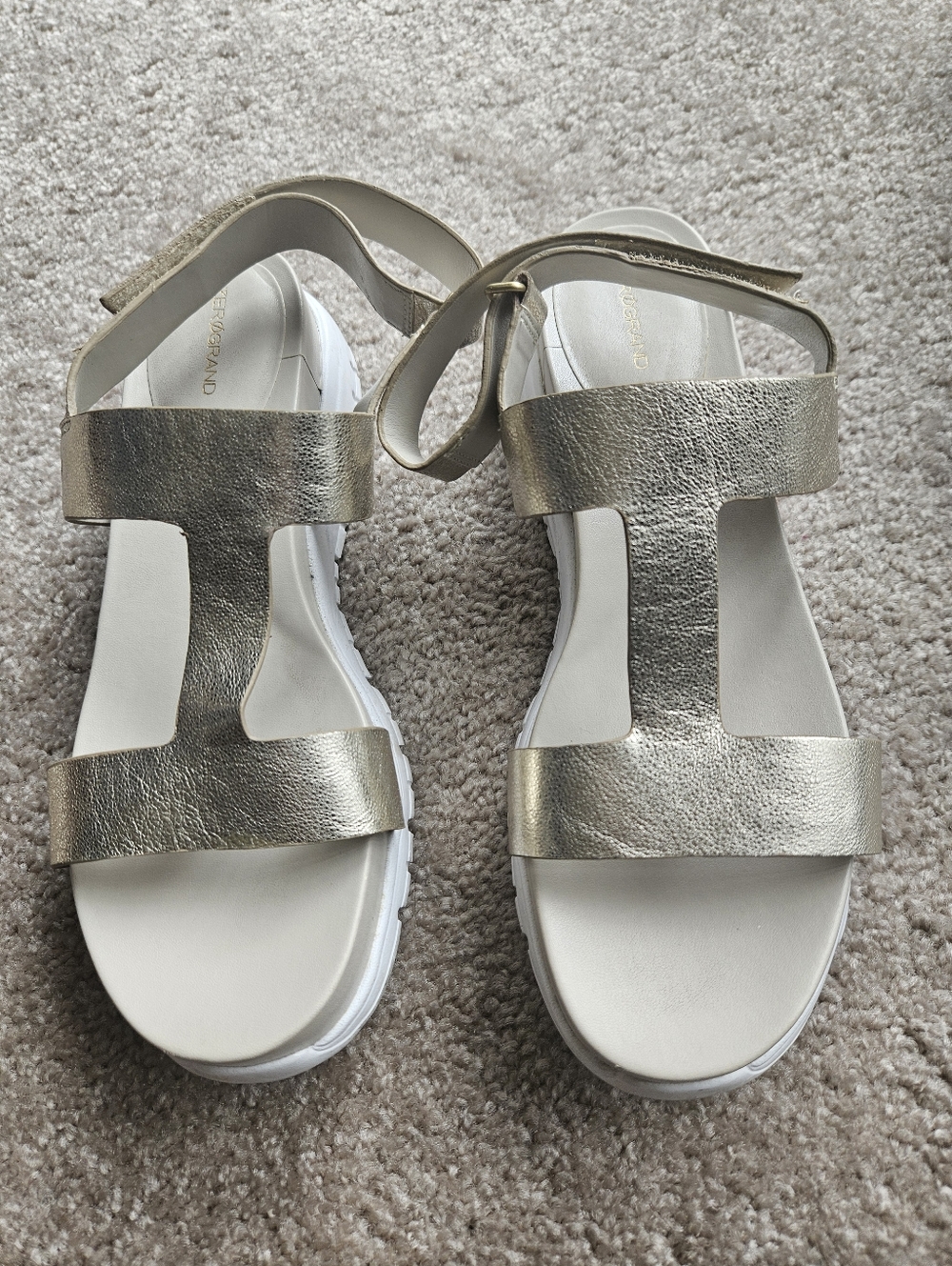 Cole Haan Metallic Gold Women's T-Strap Platform Sandals